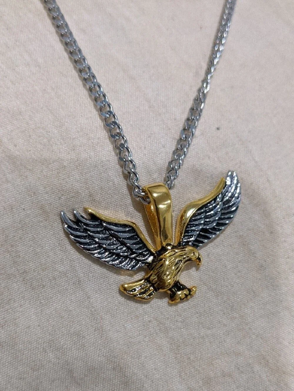 Blackjack Two-Tone Eagle Pendant Necklace - Silver & Gold